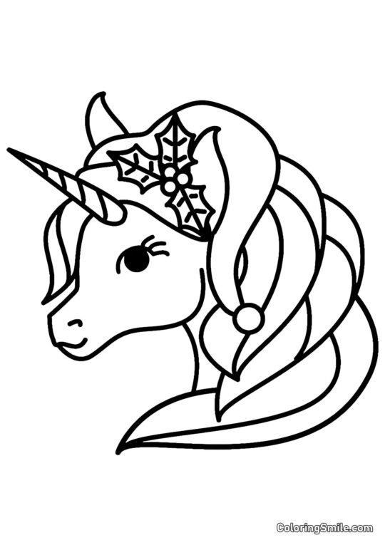 Unicorno e decorazione natalizia - Pagina da Colorare