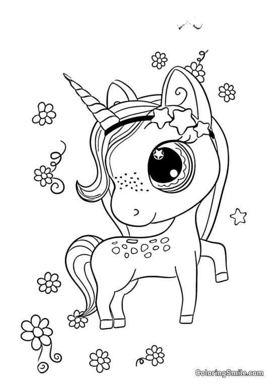 Unicorno e fiori - Pagina da Colorare