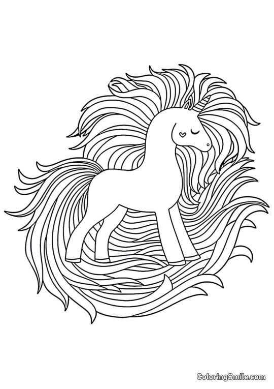 Unicorno con criniera lunga - Pagina da Colorare