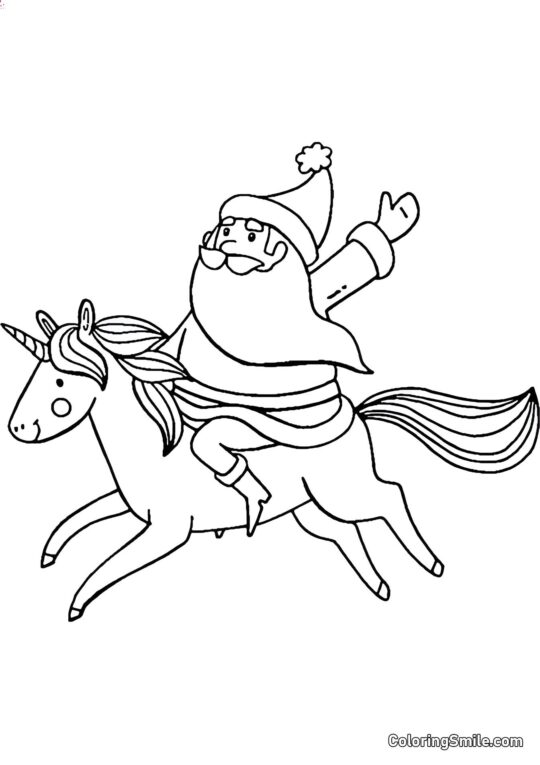 Babbo Natale su un unicorno - Pagina da Colorare