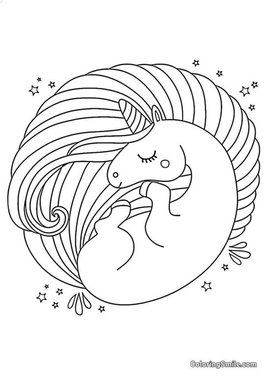 Unicorno che dorme - Pagina da Colorare