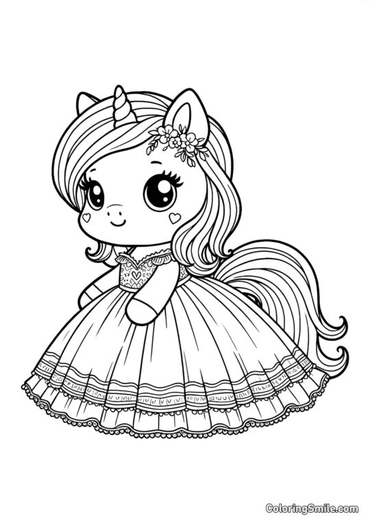 Piccolo unicorno in abito - Pagina da Colorare