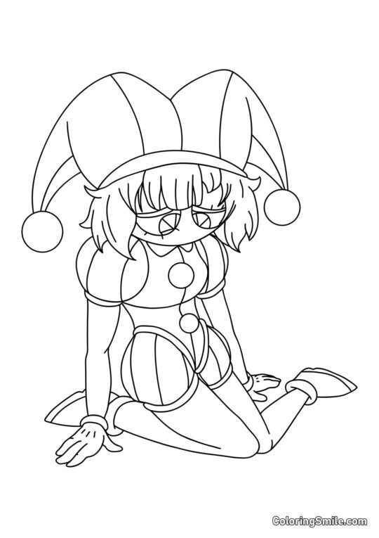 Pomni Seduta sulle Ginocchia - Pagina da Colorare