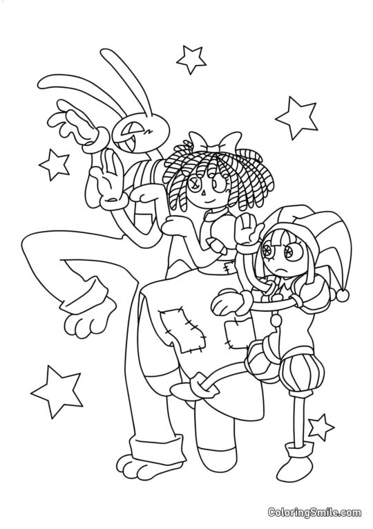 Jacks, Ragata e Pomni - Pagina da Colorare