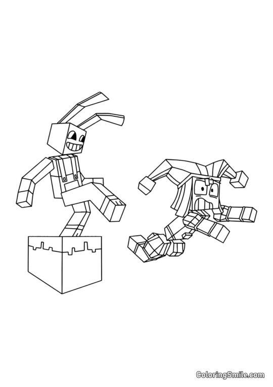 Pomni e Jacks in Stile Maynkraft - Pagina da Colorare