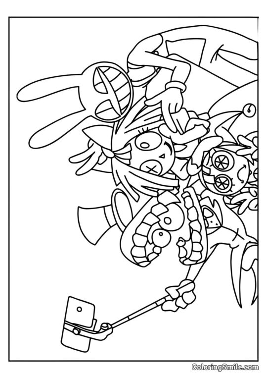 Keyn Scatta Selfie con gli Amici - Pagina da Colorare