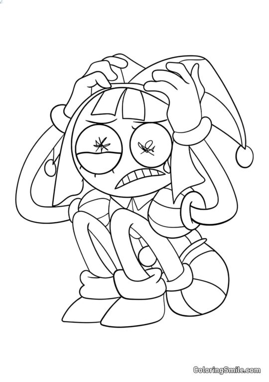 Pomni Siede sulle Carte - Pagina da Colorare