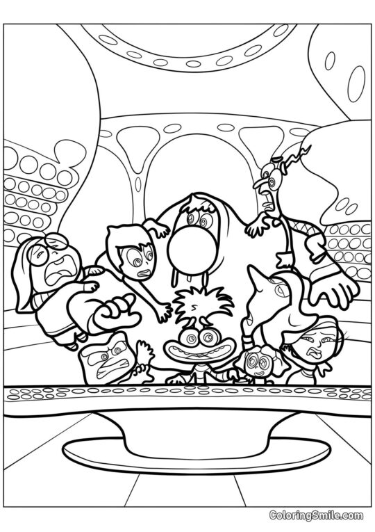 Emozioni Riley al pannello di controllo - Pagina da Colorare