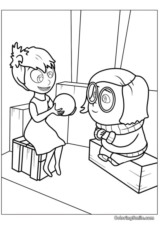 Gioia con un orb di memoria e Tristezza - Pagina da Colorare