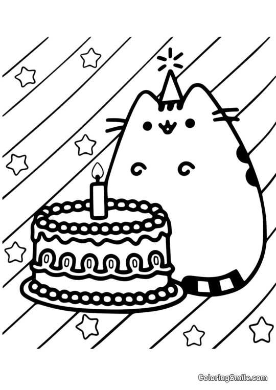 Pusheen il gatto e il compleanno - Pagina da Colorare