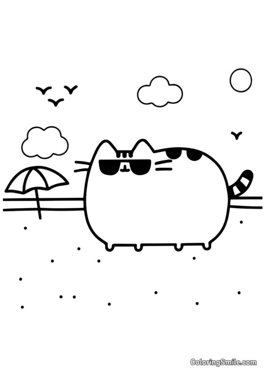 Pusheen il gatto con occhiali da sole - Pagina da Colorare