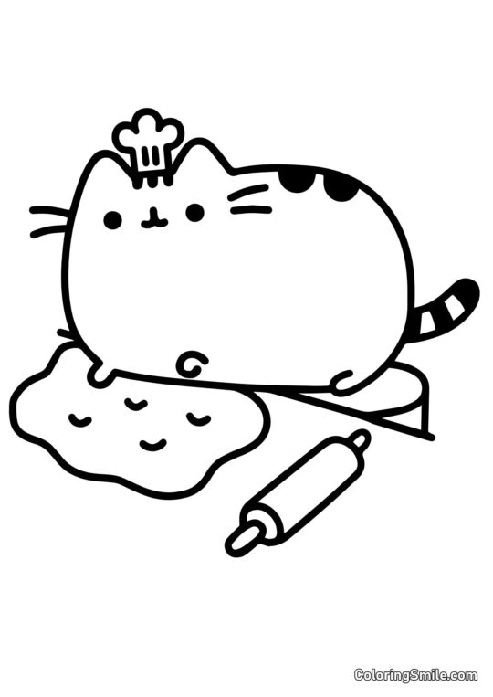Pusheen chef - Pagina da Colorare