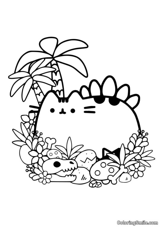 Pusheen il gatto sull’isola - Pagina da Colorare