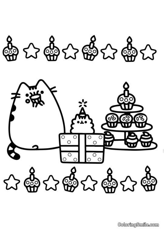 Pusheen il gatto e le leccornie - Pagina da Colorare