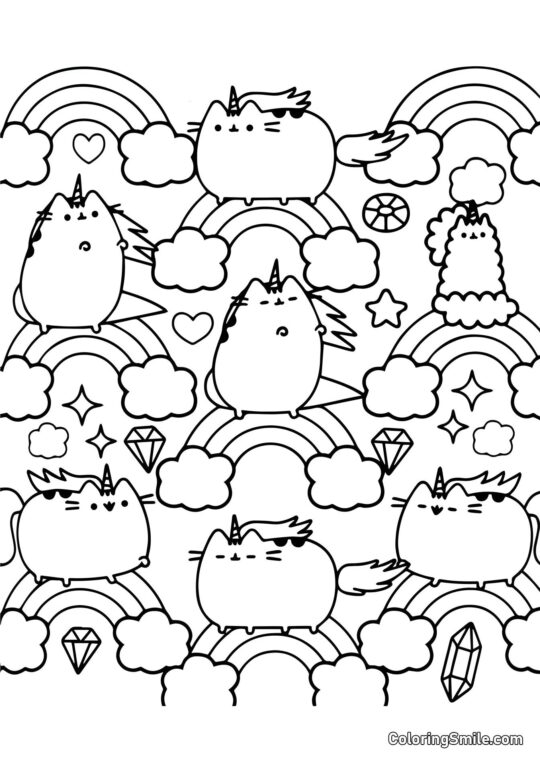 Pusheen il gatto unicorni (Arte Terapia) - Pagina da Colorare