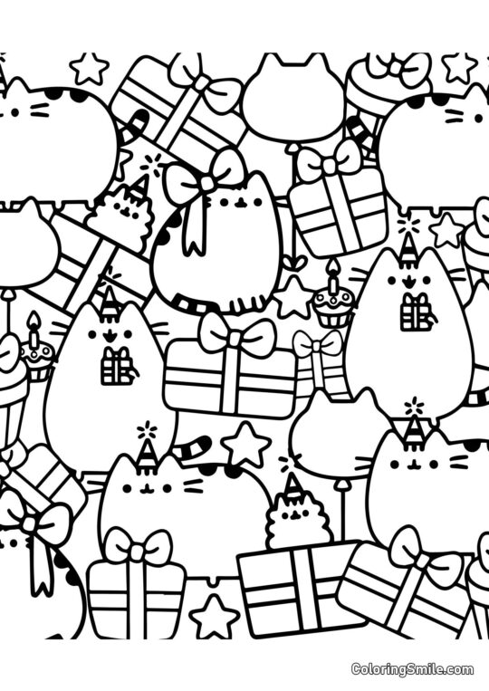 Pusheen il gatto Natale (Arte Terapia) - Pagina da Colorare