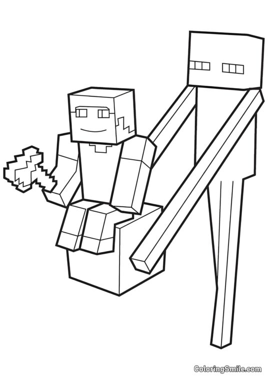 Enderman con Steve Enderman con Steve - Pagina da Colorare