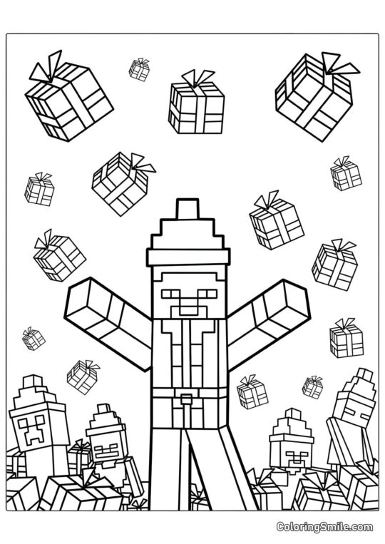 Steve con Cappello da Babbo Natale Steve con Cappello da Babbo Natale - Pagina da Colorare