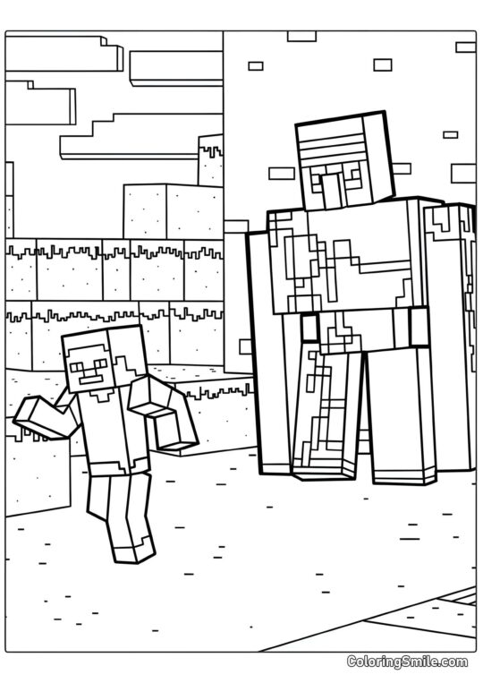 Golem di Ferro e Steve Golem di Ferro e Steve - Pagina da Colorare