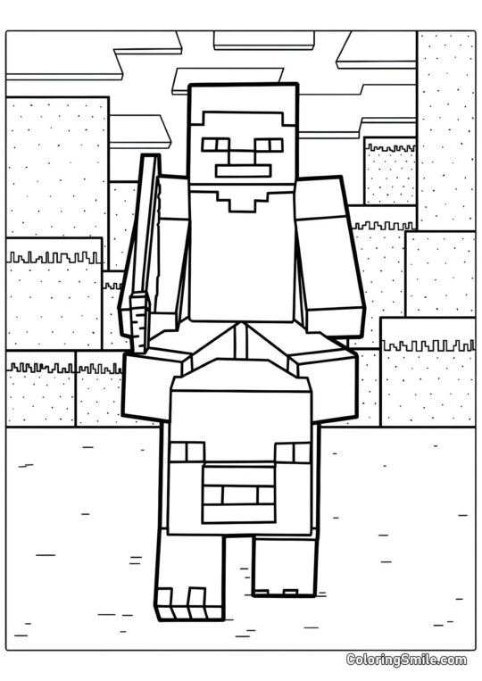 Steve a Cavallo di un Maiale Steve a Cavallo di un Maiale - Pagina da Colorare