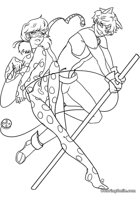 Coccinella e Cat Noir Che Disegnano Coccinella e Cat Noir Che Disegnano - Pagina da Colorare