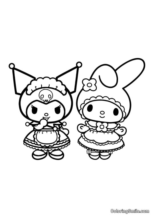Kuromi e My Melody in vestiti - Pagina da Colorare