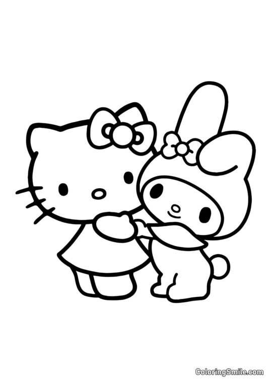 Hello Kitty e My Melody - Pagina da Colorare