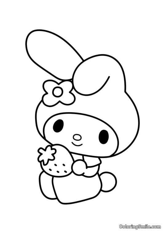 My Melody con fragola - Pagina da Colorare