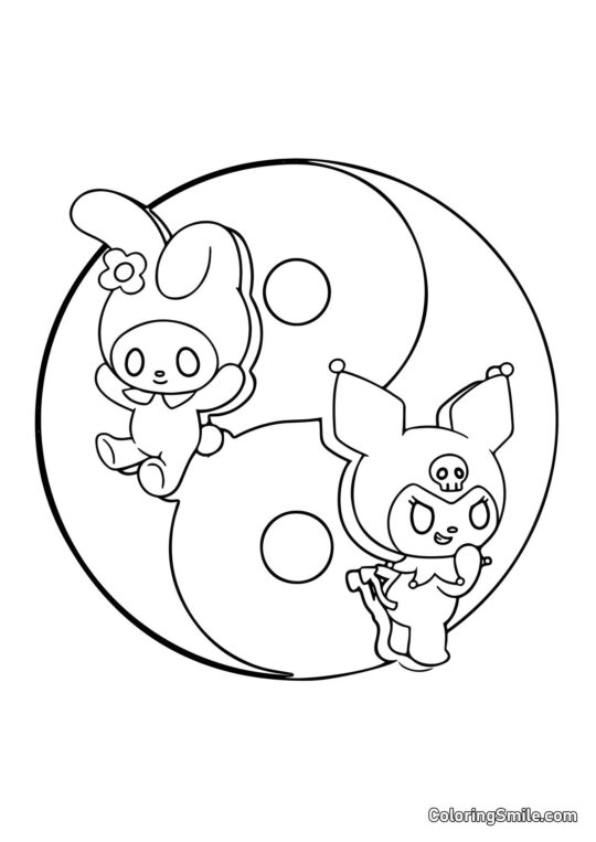 Yin-Yang Kuromi e My Melody - Pagina da Colorare