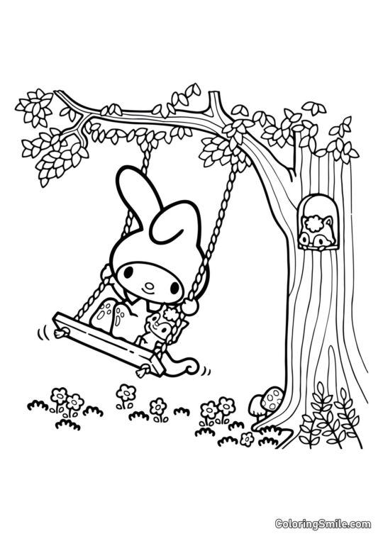 My Melody sulle altalene - Pagina da Colorare