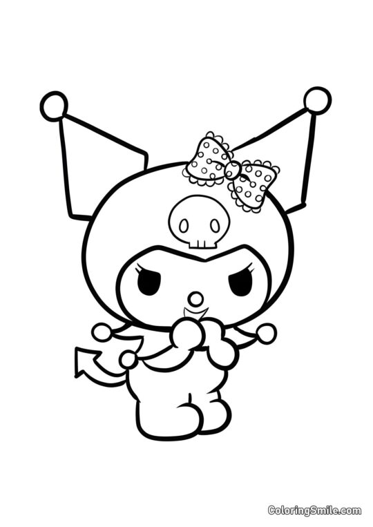 Kuromi con fiocco - Pagina da Colorare