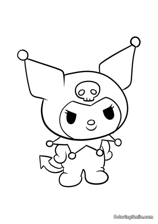 Kuromi che sorride maliziosamente - Pagina da Colorare