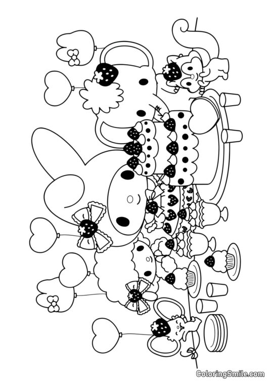 Il compleanno di My Melody - Pagina da Colorare