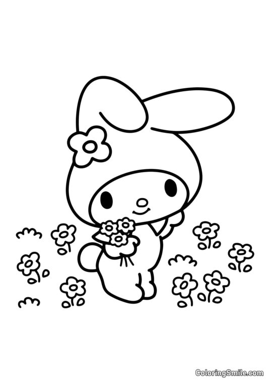 My Melody raccoglie fiori - Pagina da Colorare