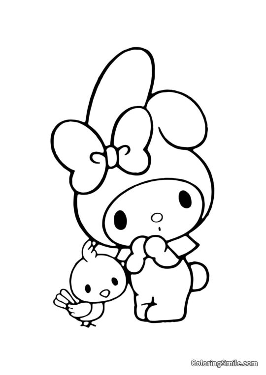 My Melody con l’uccellino - Pagina da Colorare