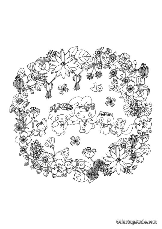 My Melody con gli amici anti-stress - Pagina da Colorare