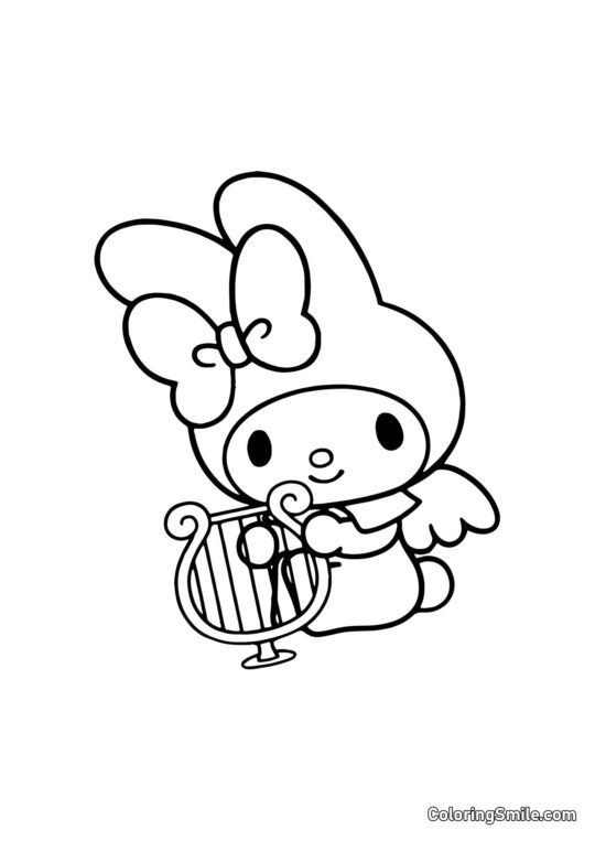 My Melody con arpa - Pagina da Colorare