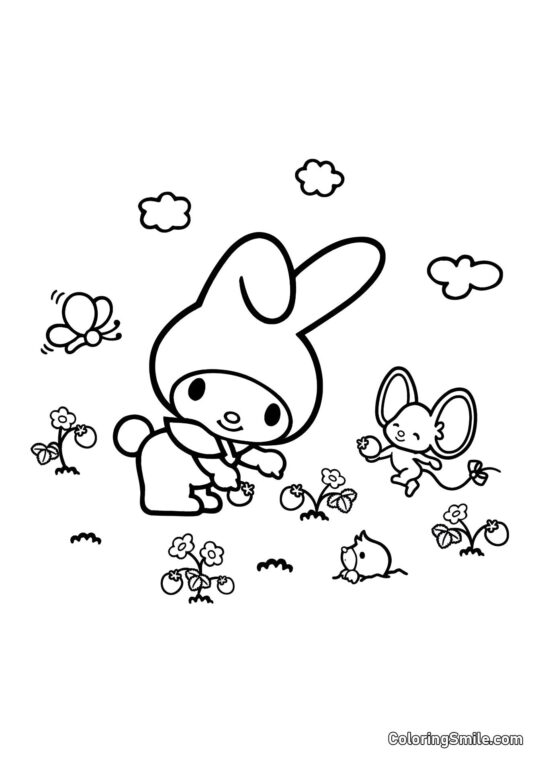My Melody, topo e talpa - Pagina da Colorare