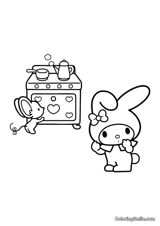 My Melody cucina con Fleta - Pagina da Colorare
