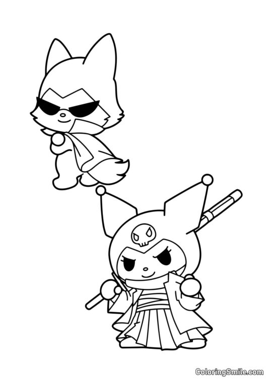 Kuromi e la volpe Konmi - Pagina da Colorare