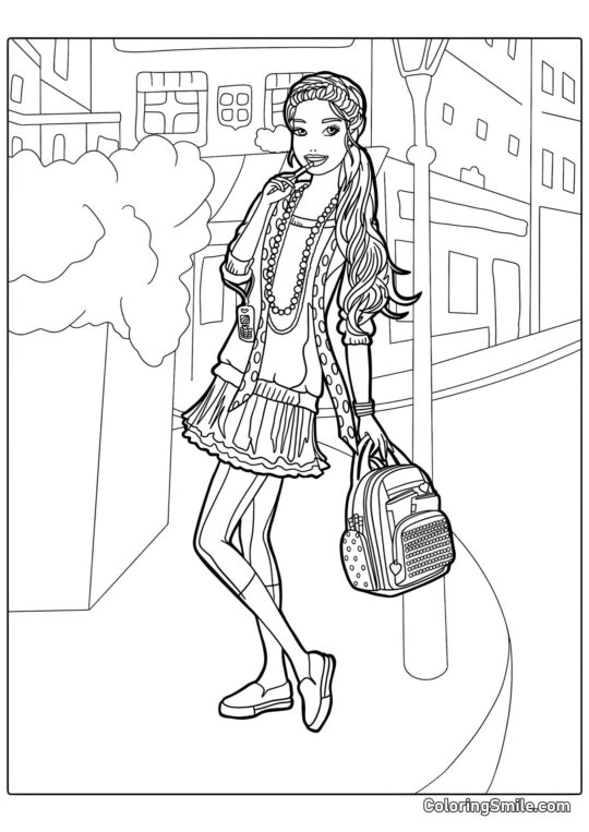 Barbie con uno zaino Barbie con uno zaino - Pagina da Colorare