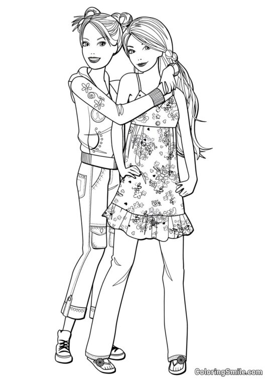 Barbie con la sua migliore amica Barbie con la sua migliore amica - Pagina da Colorare
