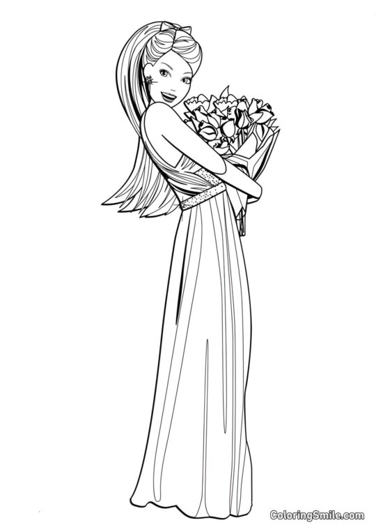 Barbie con un bouquet di fiori Barbie con un bouquet di fiori - Pagina da Colorare