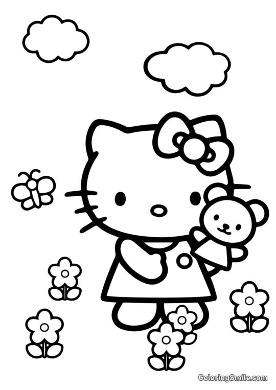 Hello Kitty con un Orsetto - Pagina da Colorare
