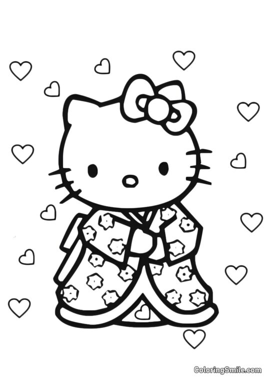 Kitty in un Kimono - Pagina da Colorare