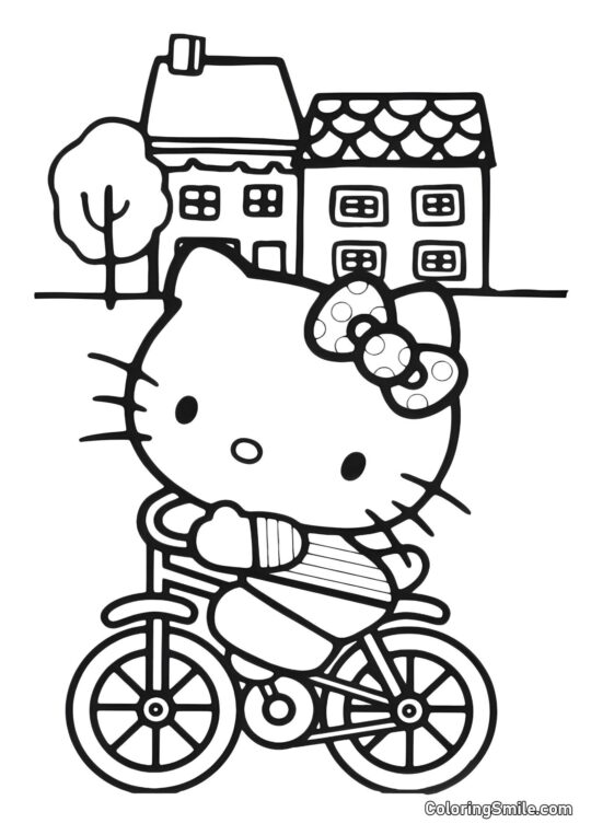 Kitty in Bicicletta - Pagina da Colorare