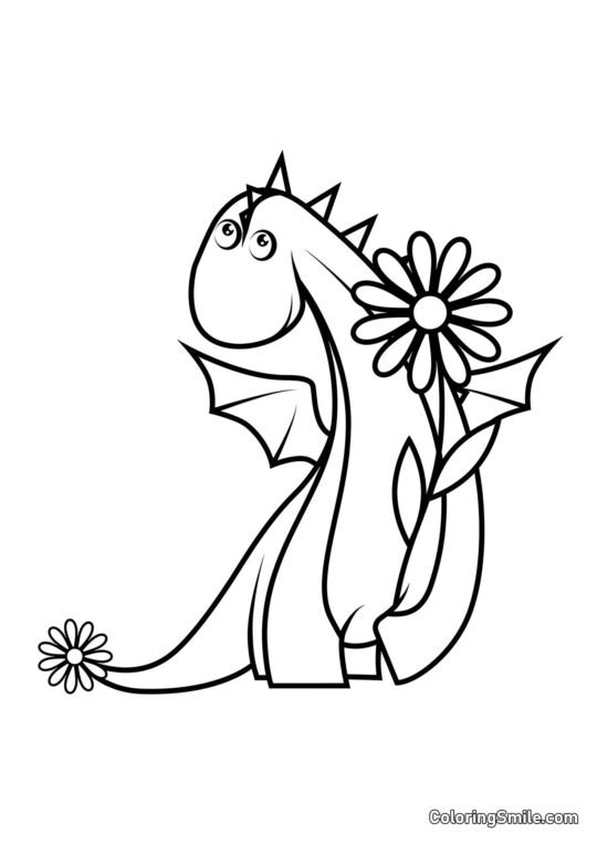 Baby Drago con una Margherita - Pagina da Colorare