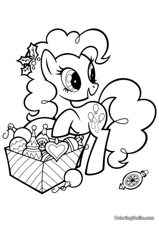 Pinkie Pie e Decorazioni di Natale Pinkie Pie e Decorazioni di Natale - Pagina da Colorare