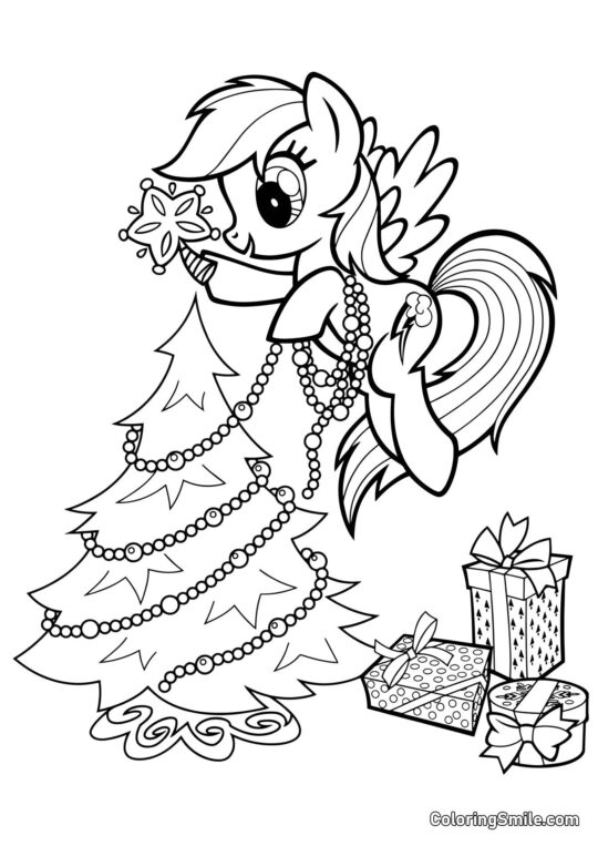 Rainbow Dash e Albero di Natale Rainbow Dash e Albero di Natale - Pagina da Colorare