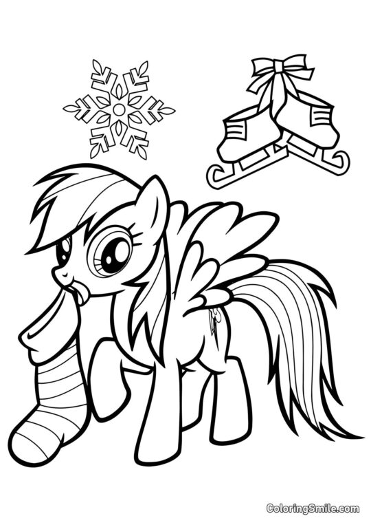 Rainbow Dash con una Calza di Natale Rainbow Dash con una Calza di Natale - Pagina da Colorare